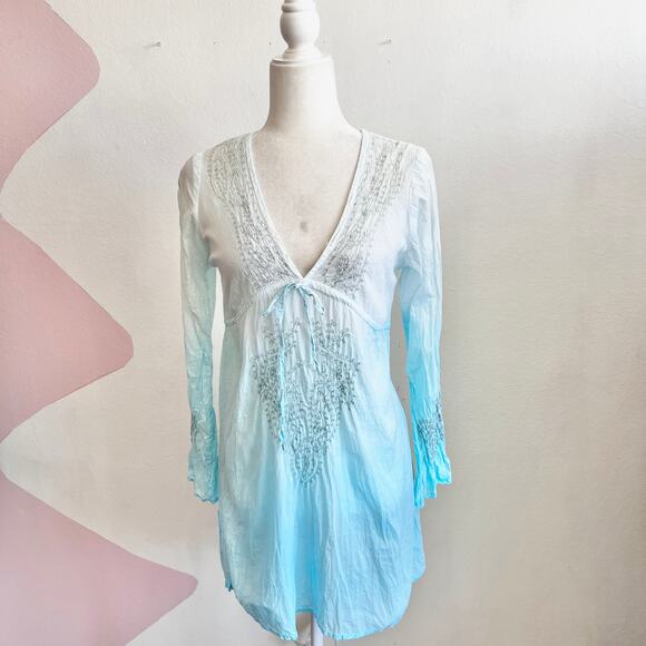 Ravinya Embroidered‎ Babydoll Tunic Cover Up Y2K Boho Festival Retro Medium - Picture 1 of 6